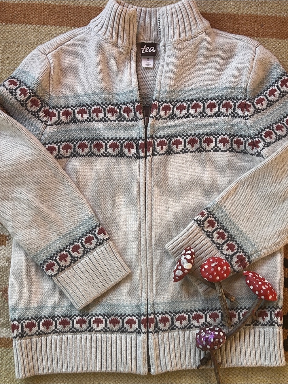 Tea Collection Light Heather Grey Zip-Up Fair Isle Sweater for Kids /Medium
